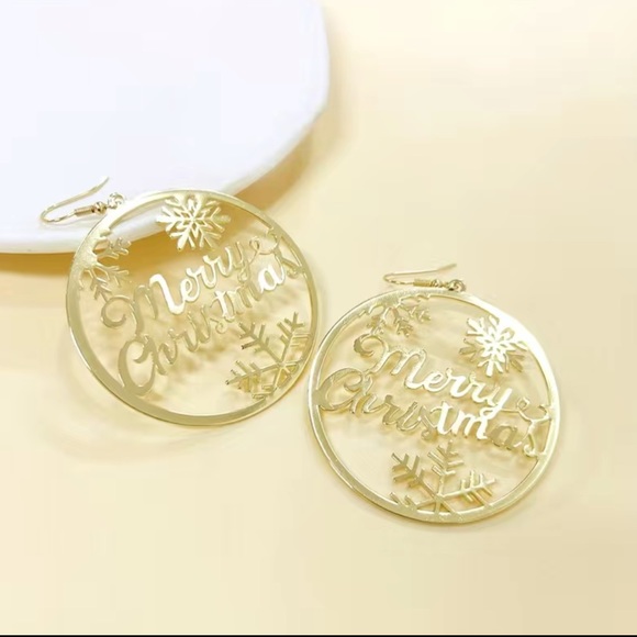 Gold Merry Christmas Earrings - Picture 3 of 7